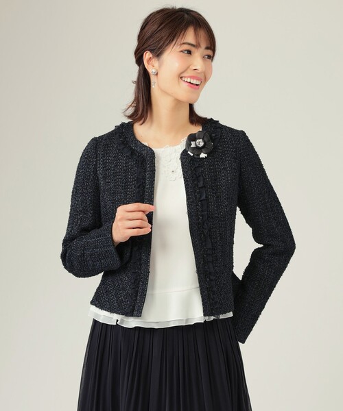tobechic ジャケット　42 TO BE CHIC（トゥー ビー シック） ノーカラージャケット 42 ネイビー