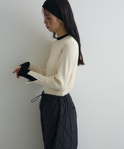 AnriettMusee ニット セーター ダブルカフスモックネック配色ニット