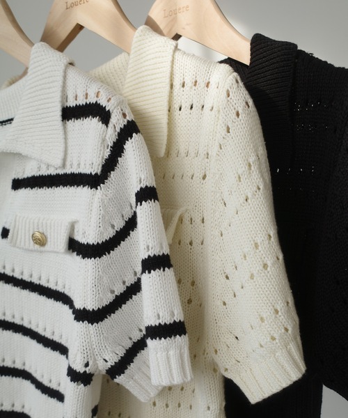 KAIKUNENDOケーブルニット ポロドレス xs 【未使用に近い】 Louere（ルエレ） ニット セーター スキッパー透かしあみポロニット
