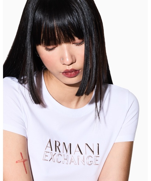 tシャツ 「A|X アルマーニ エクスチェンジ」AXロゴ 半袖クルーネックTシャツ/SLIM レディースの画像