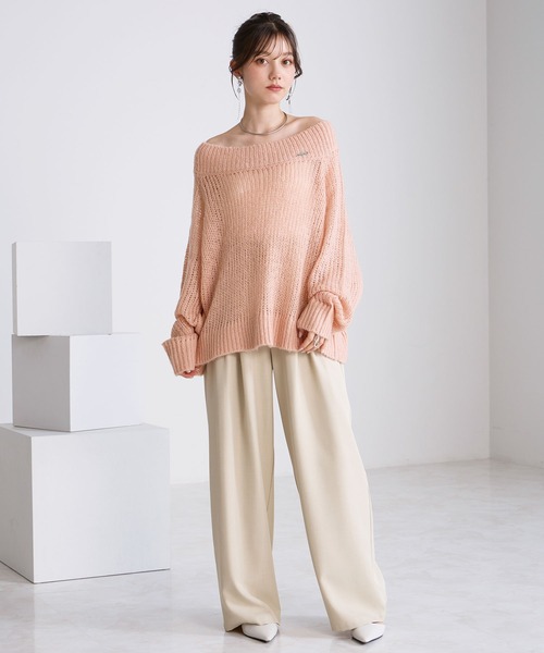 Elishe ニット セーター シアーオフショルダーニットトップス