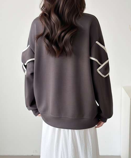 emi+ トレーナー スウェット 袖リボンデザインダンボールスウェット