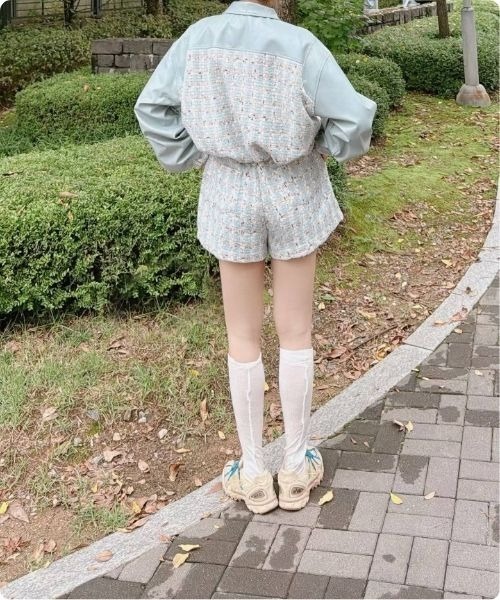 I.O.E ブルゾン アウター 韓国流 ミックスツイードクロップド