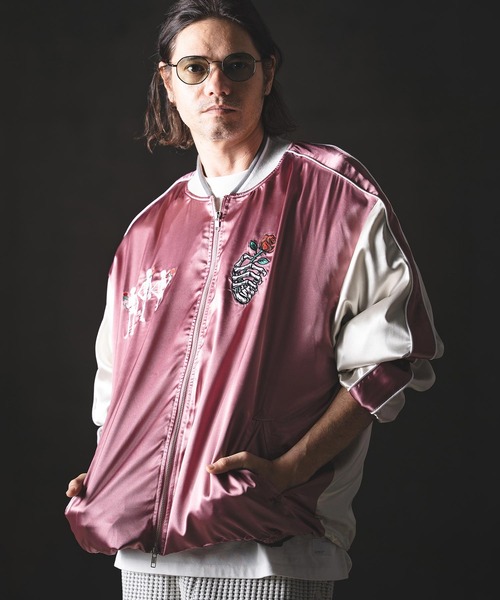 ピンク　シルバー　スカジャン GLIMCLAP スカジャン mj11356-Balloon Souvenir Jacket-- Tokyo