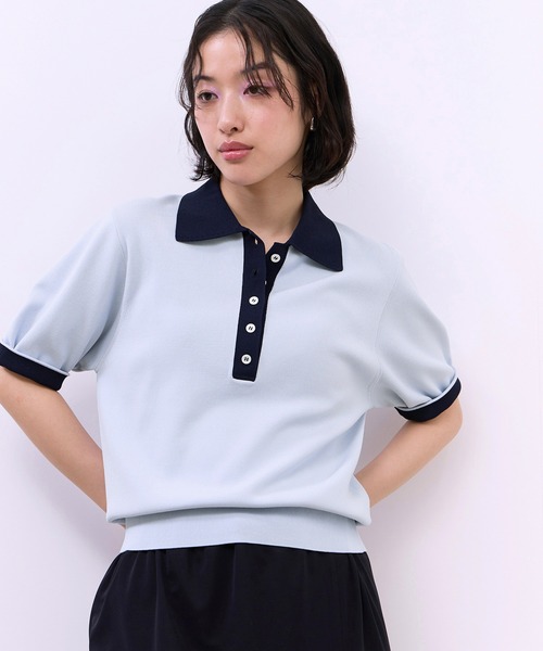 ポロシャツ ポロ 「WEB限定」ハーフスリーブバイカラーポロニット レディースの画像