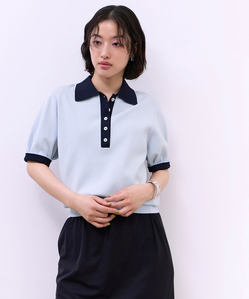 ポロシャツ ポロ 「WEB限定」ハーフスリーブバイカラーポロニット レディースの画像