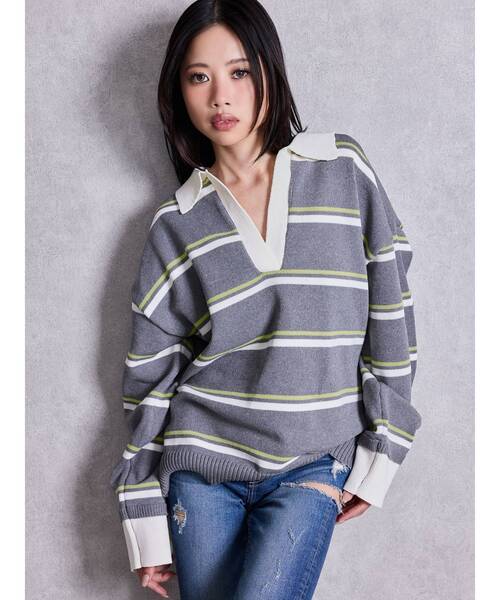 GYDA（ジェイダ） ニット セーター スキッパーPOLOボーダーニット 