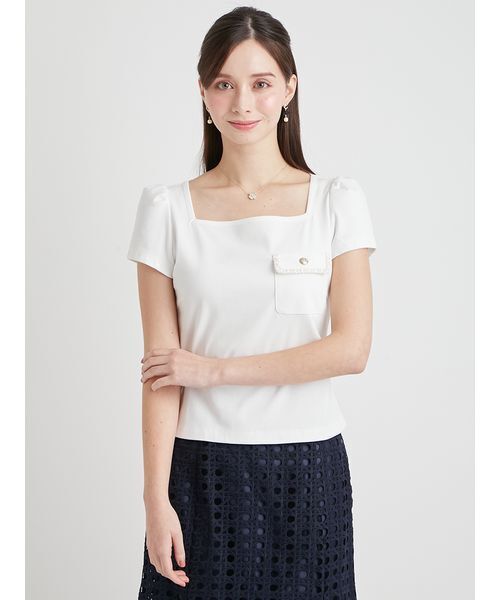 tシャツ 「洗える」トリムポケットTシャツ レディースの画像