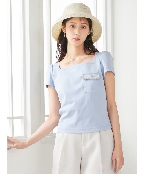 tシャツ 「洗える」トリムポケットTシャツ レディースの画像
