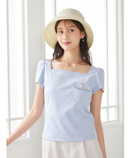 tシャツ 「洗える」トリムポケットTシャツ レディースの画像