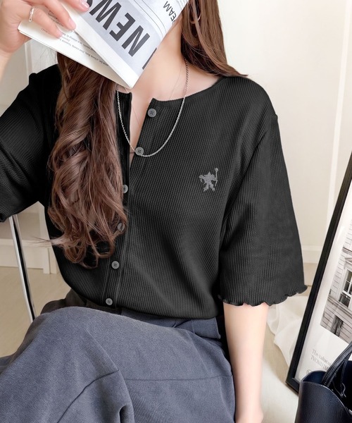 ブラック シースルー 半袖 トップス 刺繍 classicalelf（クラシカルエルフ） tシャツ 半袖 小さめ刺繍の上品さで