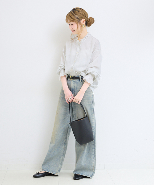 パフ袖　フロントフリル　長袖　ブラウス B.C STOCK（ベーセーストック） ブラウス シャツ 「追加」「WEB限定