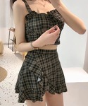 水着 チェック柄フリルレースアップリボン 水着...の詳細画像4