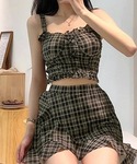 水着 チェック柄フリルレースアップリボン 水着...の詳細画像5