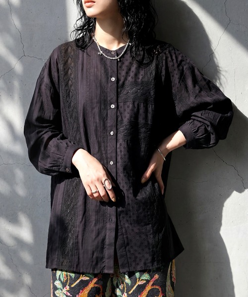antiqua（アンティカ） ブラウス シャツ インド綿 レース シャツ
