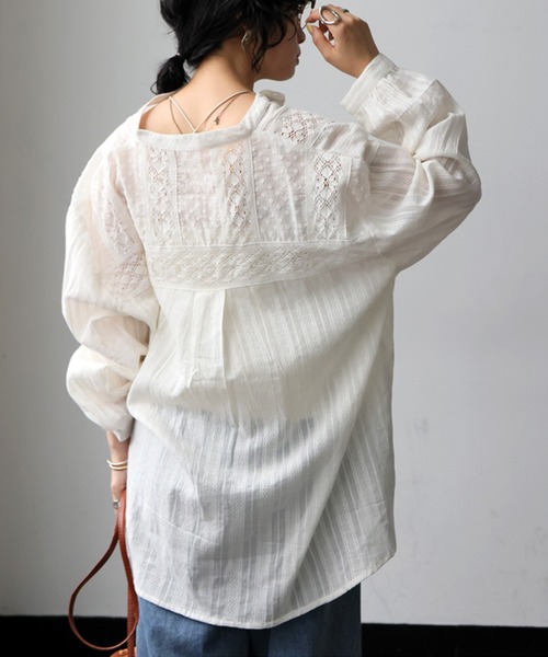 antiqua（アンティカ） ブラウス シャツ インド綿 レース シャツ