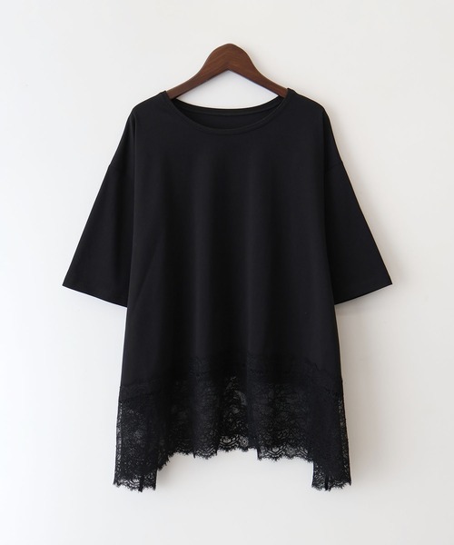 SpRay（スプレイ） tシャツ 半袖 裾レースヘム5分袖プルオーバー