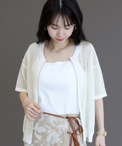 Aletta vita カーディガン 半袖 メッシュレースダブルジップ半袖