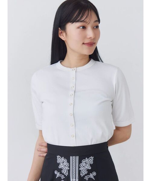 HERMES 半袖 カーディガン ブラック ホワイト TONAL（トーナル） カーディガン 半袖 「Plax」ポリ乳酸スムース半袖