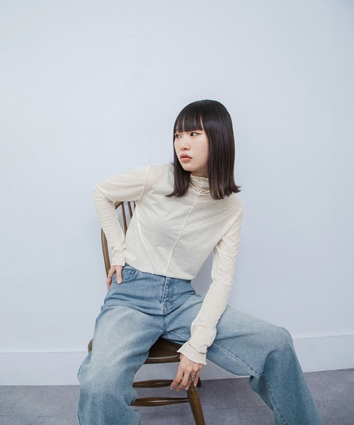 tシャツ シアータートルネックトップス レディース シアー シースルートップス タートルネック[品番：DMHU0003098