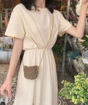 ワンピース 夏 半袖 ウエストギャザーTシャツ...の詳細画像1