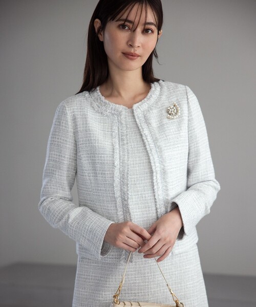 美品✨23区 ワンピーススーツ セットアップ ノーカラー ラメツイード 38 楽天市場】ワンピースセットアップ ノーカラー ラメ ツイード パール