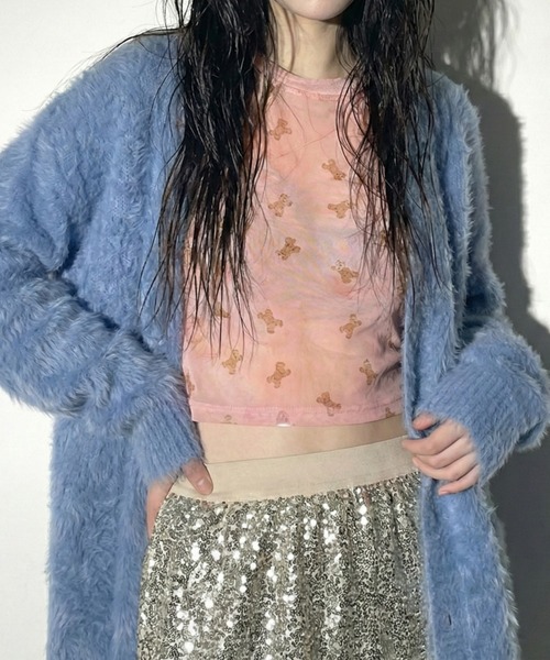 tシャツ Tシャツ WAN-NYAN/BEARクロップドトップス レディース