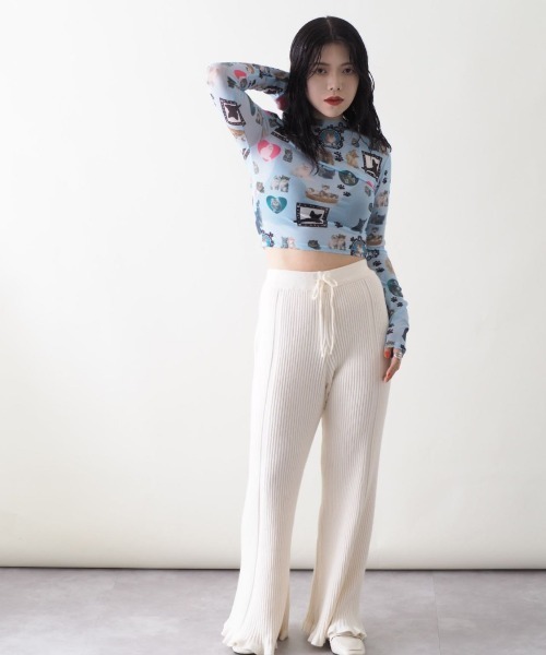 tシャツ Tシャツ WAN-NYAN/BEARクロップドトップス レディース