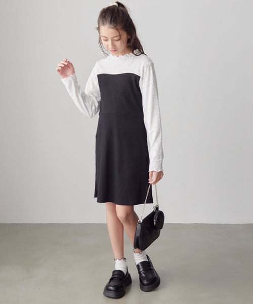 ワンピース プチハイネック レースドッキングワンピース(130cm〜150cm 
