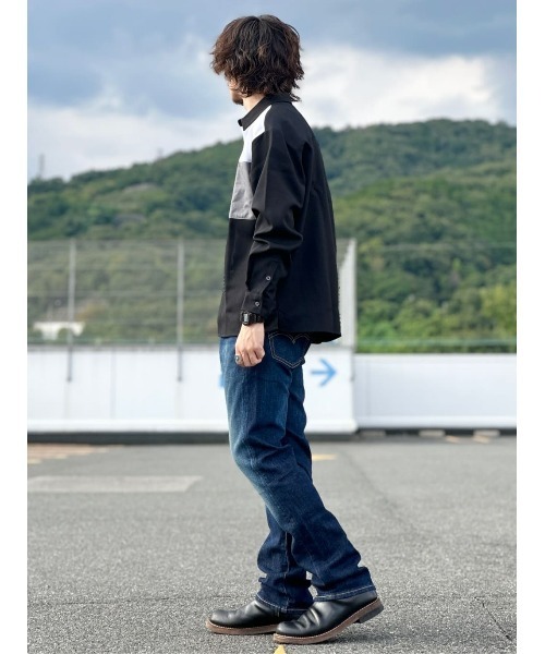 Right-on シャツ ブロック切り替え長袖シャツ メンズ レディース