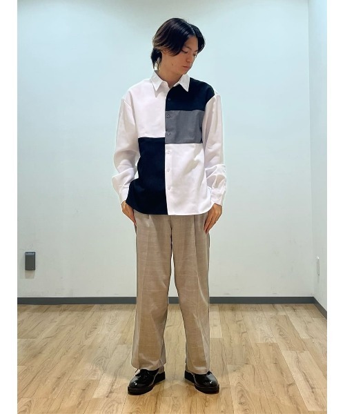 Right-on シャツ ブロック切り替え長袖シャツ メンズ レディース