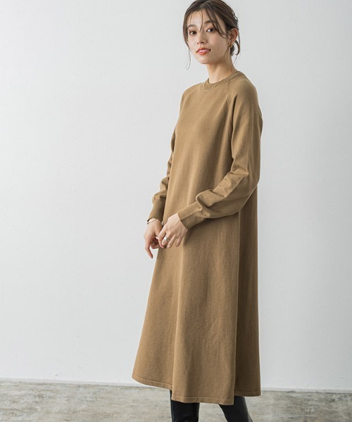 ATELIER PIERROT A ラインワンピース Pierrot（ピエロ） ワンピース クルーネックAラインニットワンピース