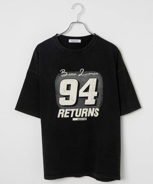 Tシャツ コットン ロゴプレート ビッグロゴオーバーサイズコットンストレッチTシャツ（BK