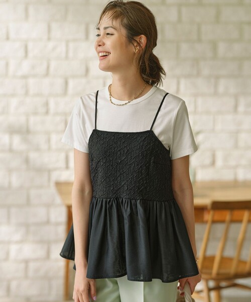 tシャツ レリーフジャガードキャミツインセット レディース