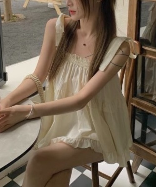 LADY LIKE ブラウス シャツ チェック柄ショルダーリボン