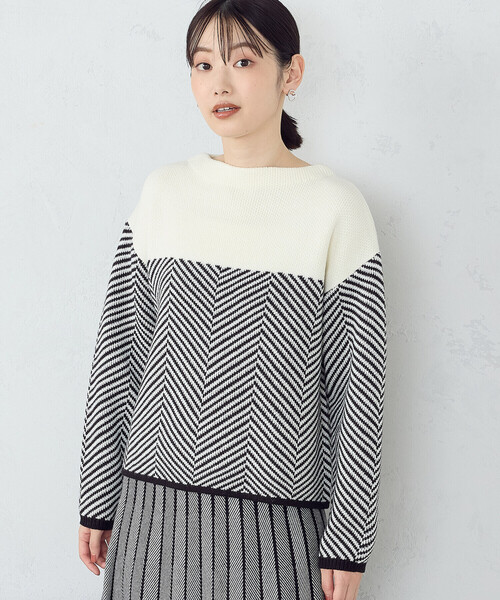 グレー 編み込みデザイン 3個セット COMME CA ISM ニット セーター ヘリンボーン柄ニット