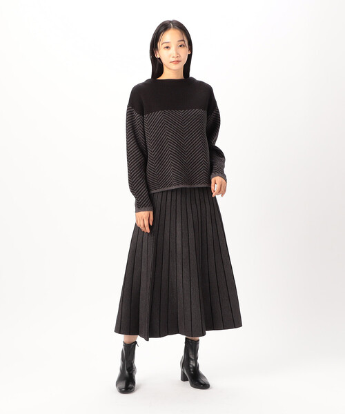 ニット セットアップ 大人 上品 シック ツーピース セーター COMME CA ISM ニット セーター ヘリンボーン柄ニット