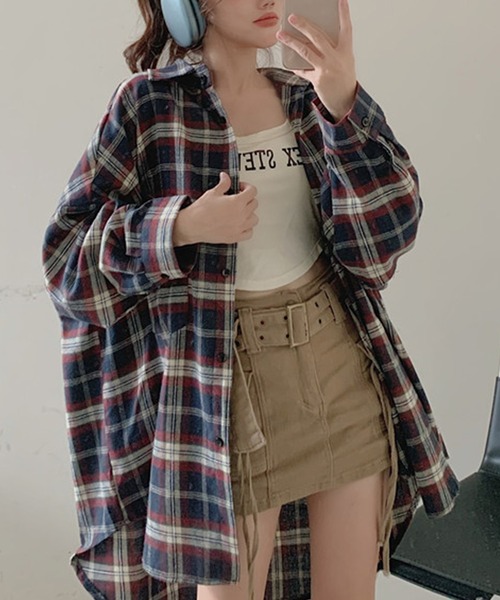 Girly Doll ブラウス シャツ オーバーサイズチェック柄シャツ