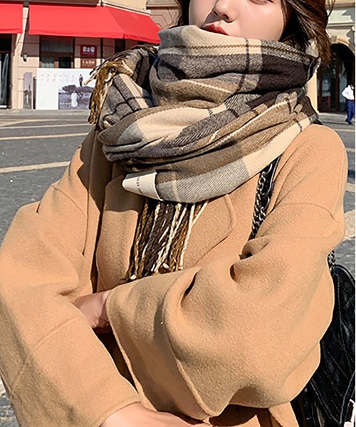 BLANC FICELLE マフラー ストール あったか チェックマフラ
