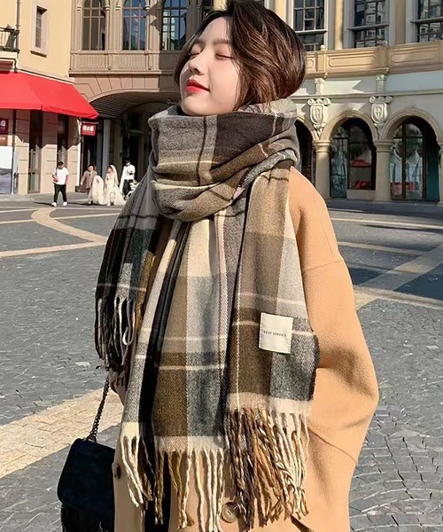 BLANC FICELLE マフラー ストール あったか チェックマフラ