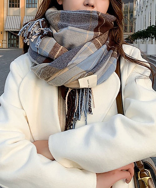 BLANC FICELLE マフラー ストール あったか チェックマフラ
