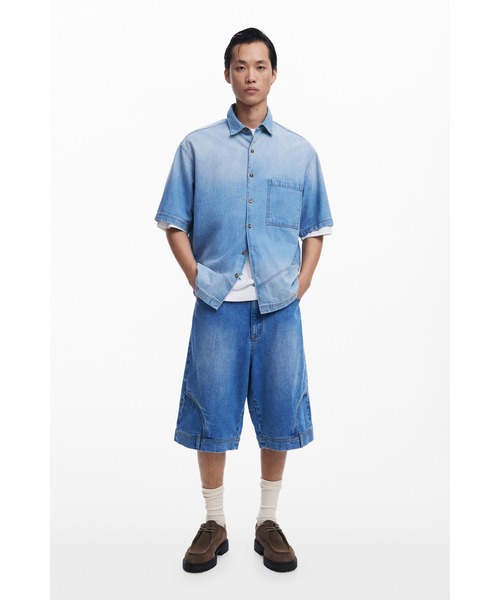 Desigual（デシグアル） シャツ パッチワークデニム半袖シャツ メンズ