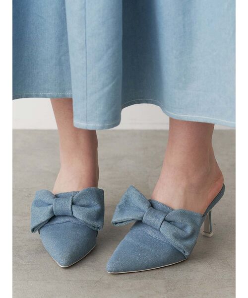 CALNAMUR パンプス BIG RIBBON CLIP MULE/ビッグリボンクリップ