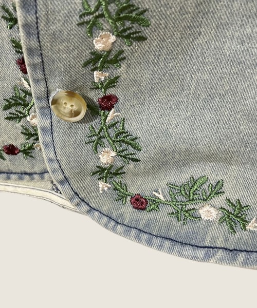 aimoha ベスト ジレ 花柄刺繍デニムベスト レディース