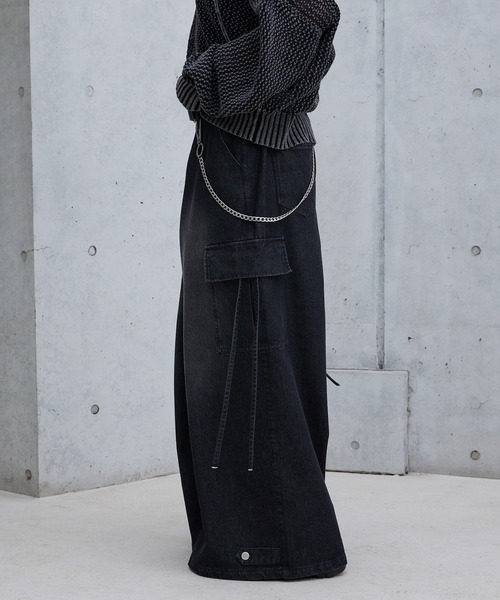[Spielio] ヴィンテージライクデニムカーゴワイドパンツ しの - Wide Denim Cargo Pants / ワイドデニムカーゴパンツ