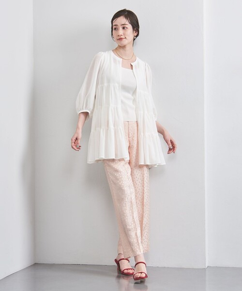 UNITED ARROWS パンツ ドット サテン 2タック ワイドパンツ