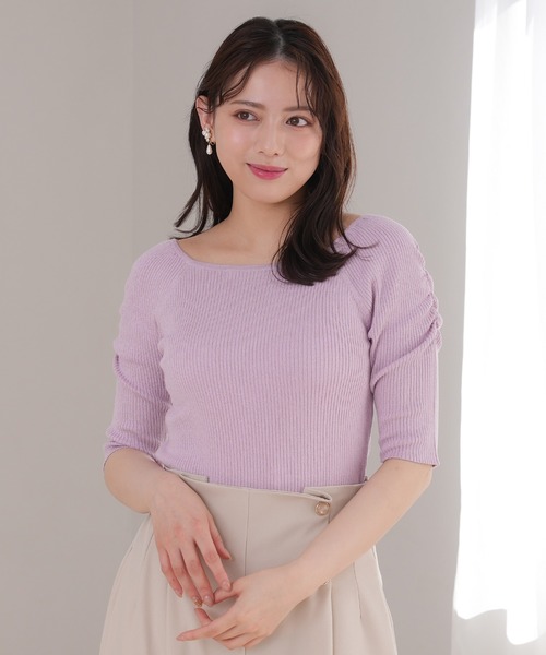 ASTORIA ODIER ニット セーター スクエアネック ラメリブ編み