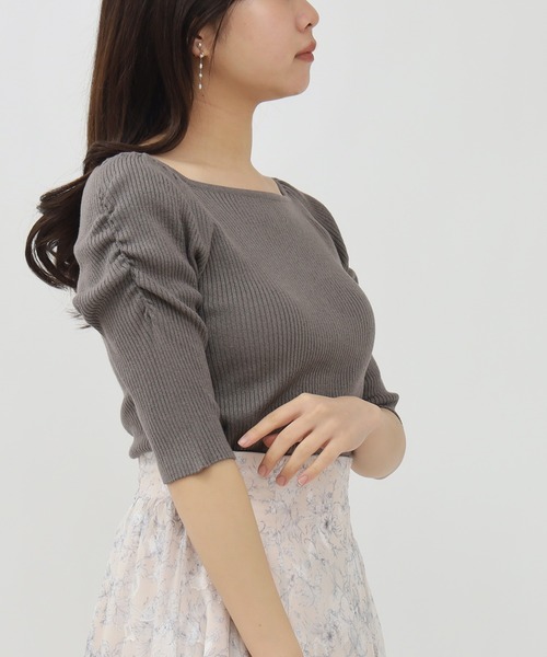 ASTORIA ODIER ニット セーター スクエアネック ラメリブ編み