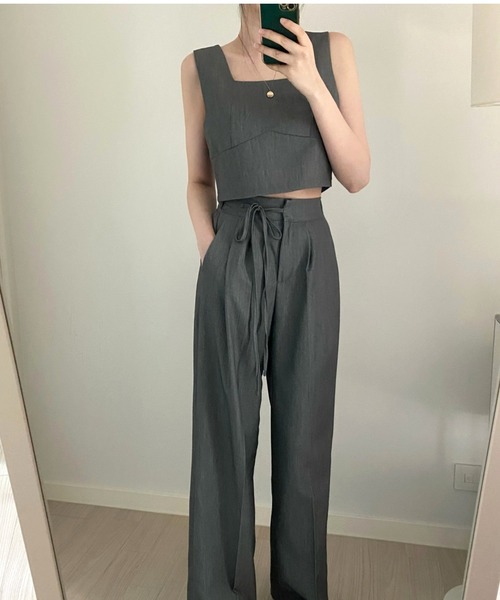 トレーナー スウェット 袖なしショートトップス+パンツセットアップ レディース FAVORITO トレーナー スウェット 袖なしショートトップス+パンツ