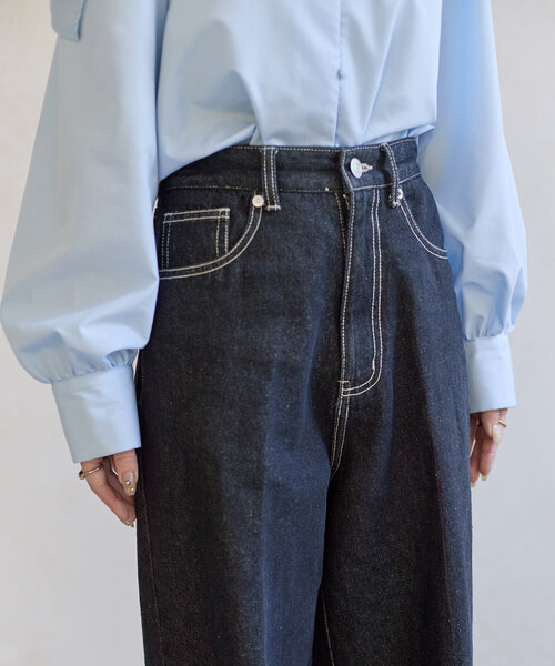 Thevon パンツ 「Yuna企画」ハイウエストストレートデニムパンツ